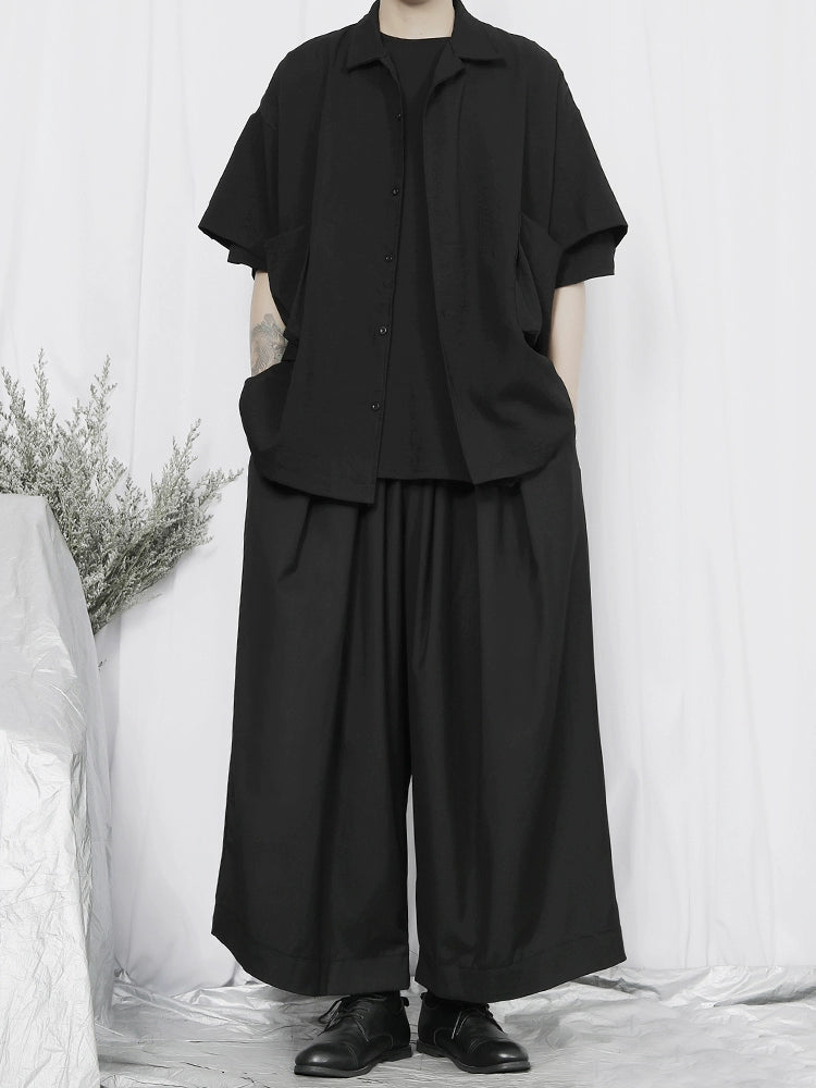 Color Black Wide Leg Cropped Trousers WN20151