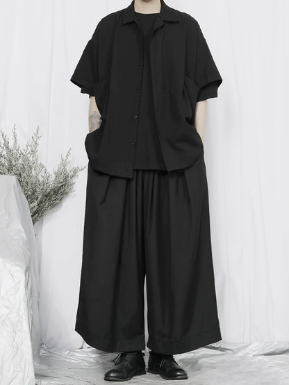 Color Black Wide Leg Cropped Trousers WN20151