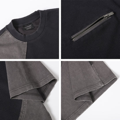 Waffle Panel Zip Design Short Sleeve T-Shirt WN26751