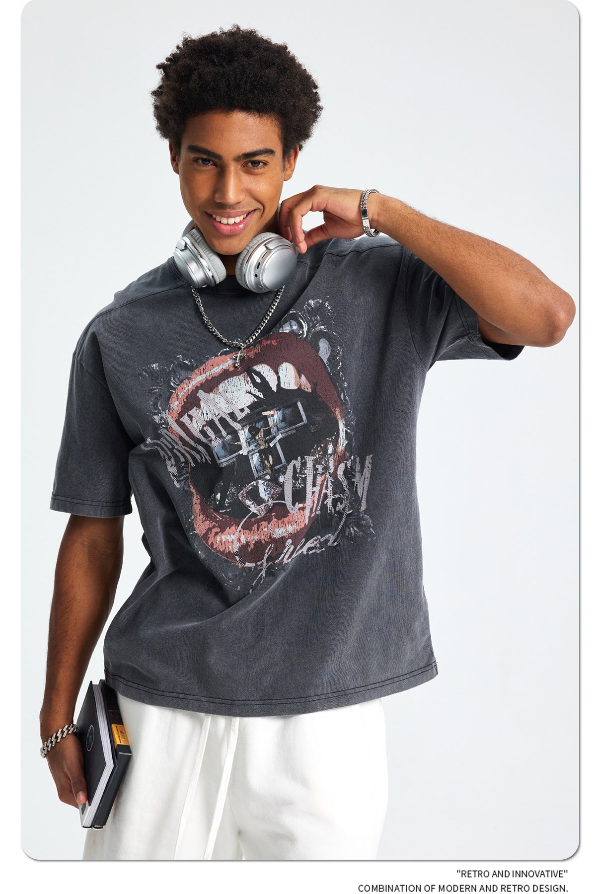 Wax Dye Washed Graphic Print Short Sleeve T-Shirt WN16253