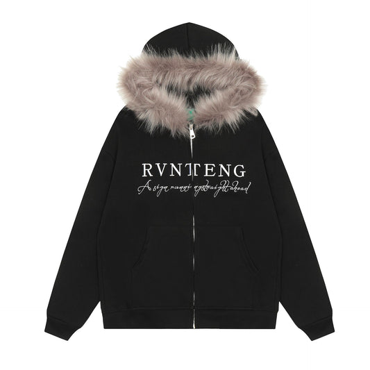 Fleece Linning Fake Fur Zipper Hoodie WN11103