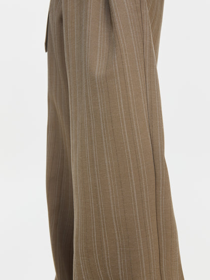 Pleats Stripe High-Waist Belt Straight Trousers WN23317