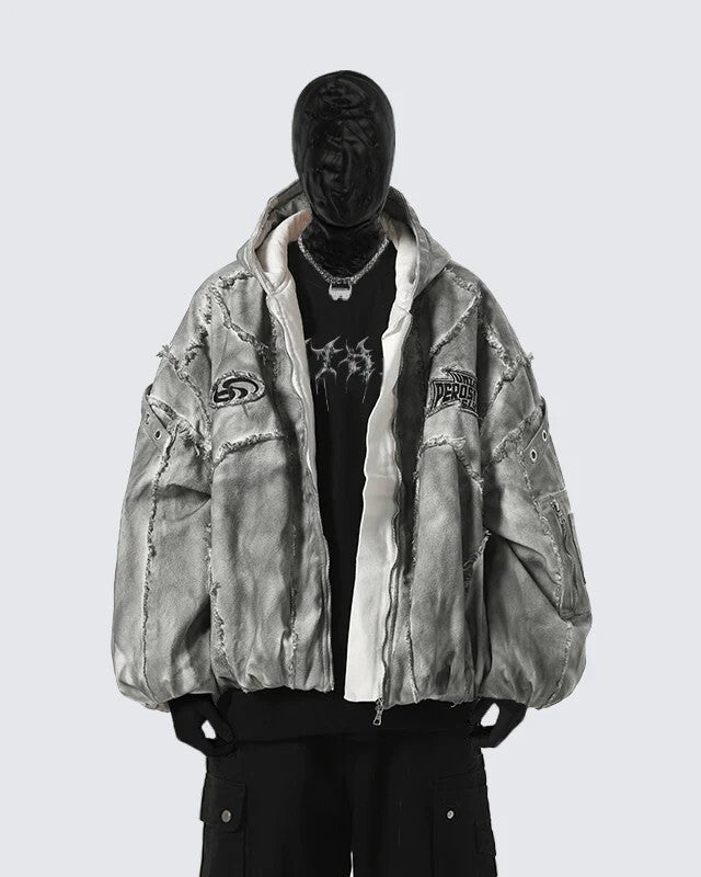 Washed Graphic Pocket Detail Hooded Jacket WN27967