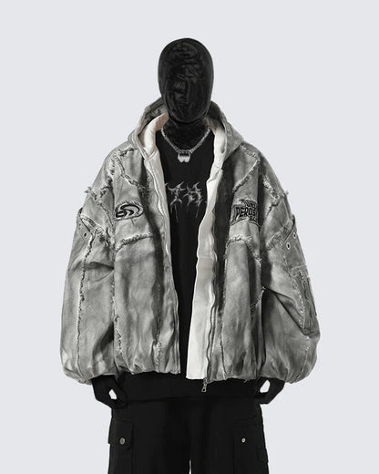 Washed Graphic Pocket Detail Hooded Jacket WN27967