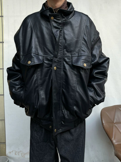 Stand Neck Oversize Thick PU Leather Short Jacket WN19991