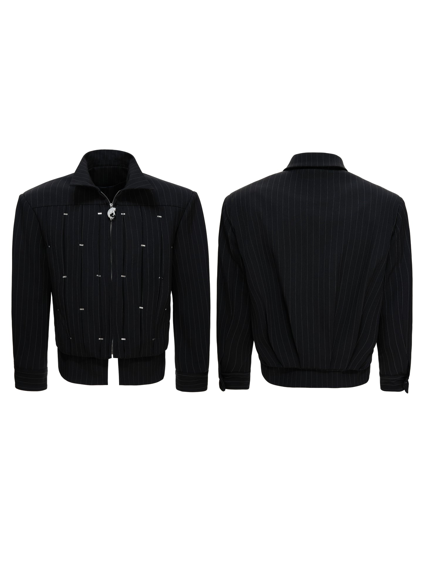 Pleats Rivet Standing-Collar Jacket WN23544