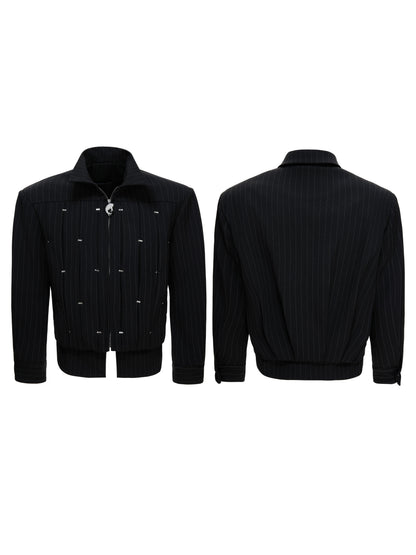 Pleats Rivet Standing-Collar Jacket WN23544