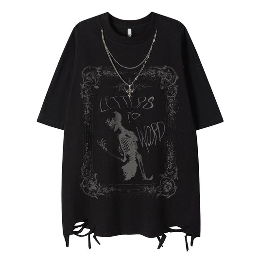 Oversize Damage Chain Short Sleeve T-Shirt WN16506