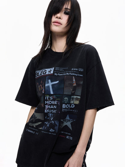 Oversize Collage Graphic Print Short Sleeve T-Shirt WN27370