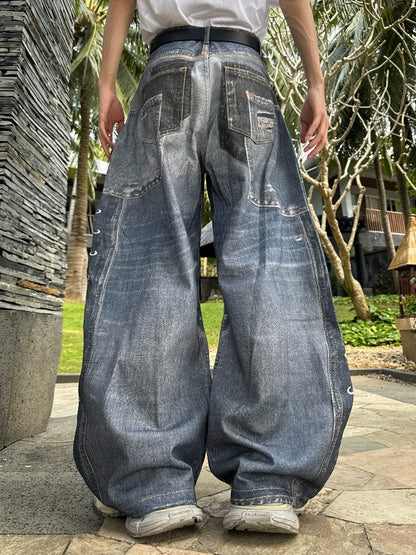 3D Print Wash Wide Leg Denim Jeans WN20741