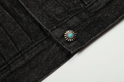 Raw Denim Pleats Metal Buckle Jacket WN26042