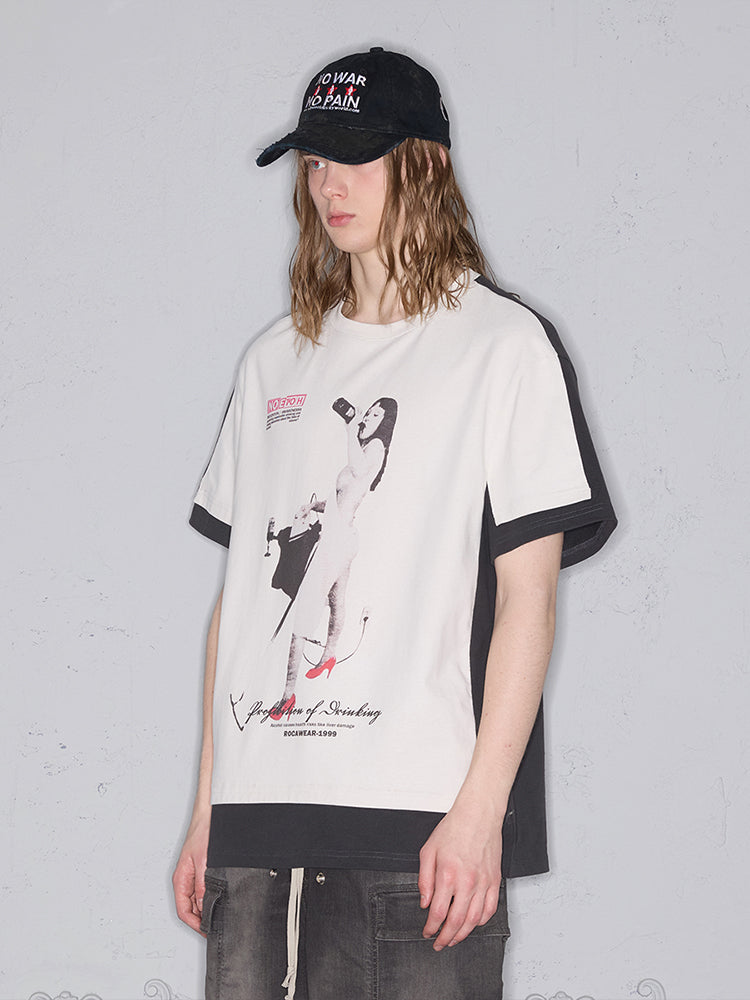 Colorblock Graphic Print Oversize Short Sleeve T-Shirt WN17910