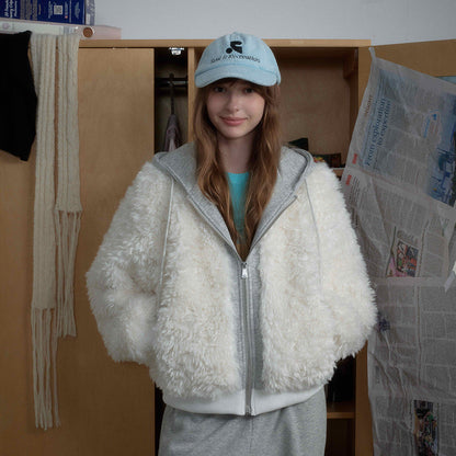 Shaggy Fake Fur Hooded Zipper Jacket WN21874