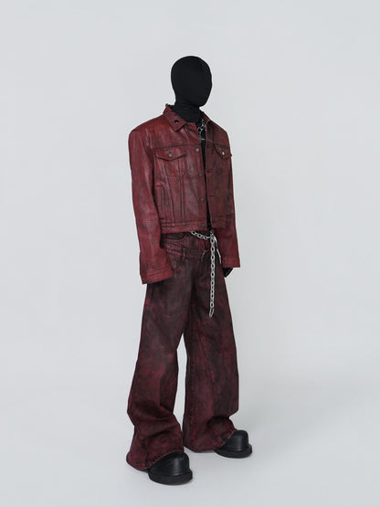 Wax Coated Short Denim Jacket & Wax Coated Wide Leg Denim Jeans Setup WN24305
