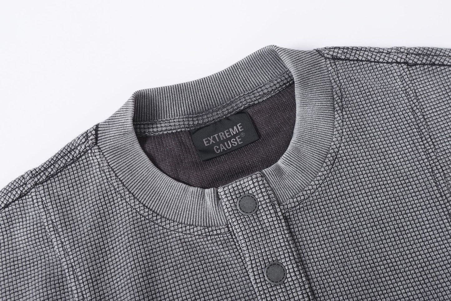 Half-Open Collar Check Wash Damage Short Sleeve T-Shirt WN25643