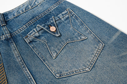 Embroidery Curved Wide Leg Denim Jeans WN25554