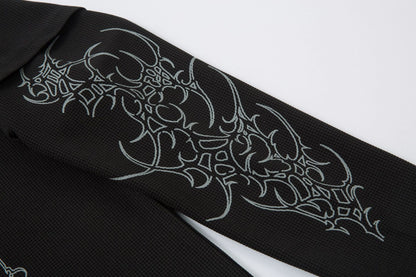 Graffiti Print Fake Layered Waffle Long Sleeve T-Shirt WN25925