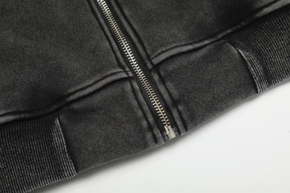Washed Patch Logo Print Zipper Hoodie WN25763