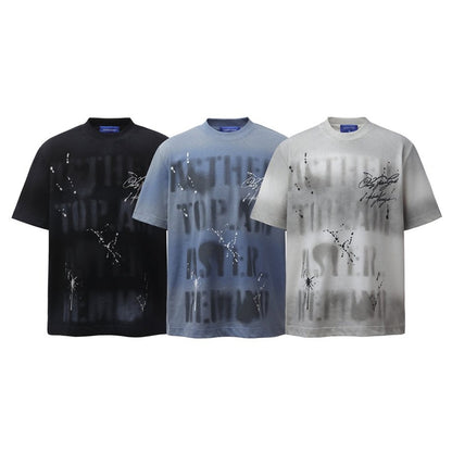 Gradient Ink Paint Splash Letter Print Short Sleeve T-Shirt WN26944
