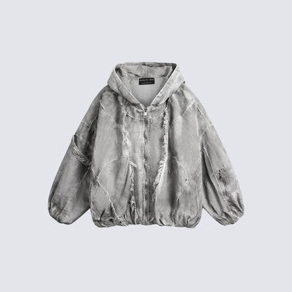 Washed Graphic Pocket Detail Hooded Jacket WN27967