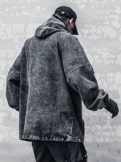 Damage Wash Oversize Denim Hoodie WN22466