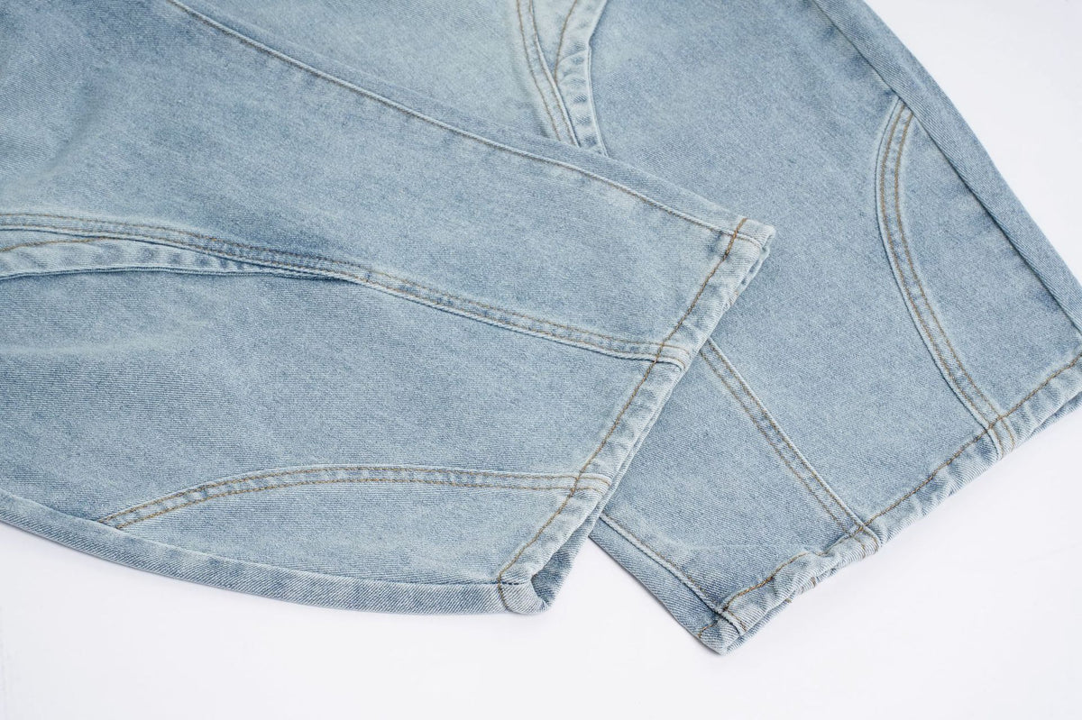 Deconstruction Curved Panel Wash Wide Leg Denim Jeans WN27930