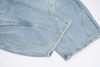Deconstruction Curved Panel Wash Wide Leg Denim Jeans WN27930