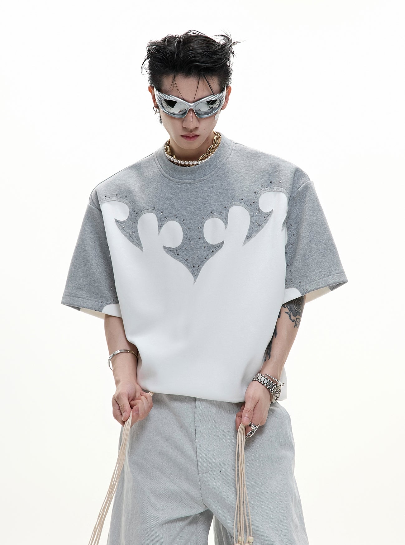 Patchwork Rhinestone Short Sleeve T-Shirt WN18350