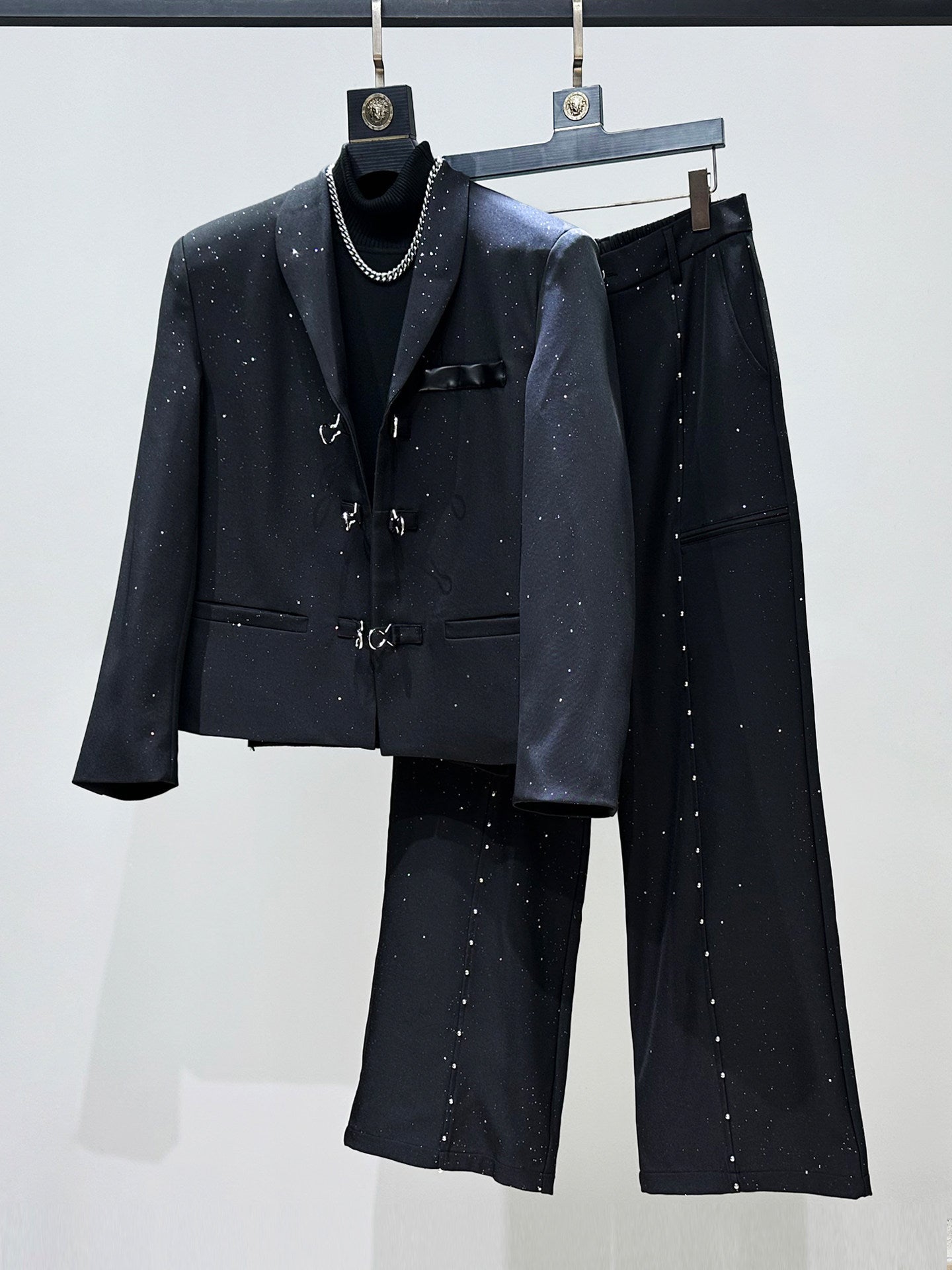 Star Button Short Tailored Jacket & Micro Flare Trousers Setup WN23968