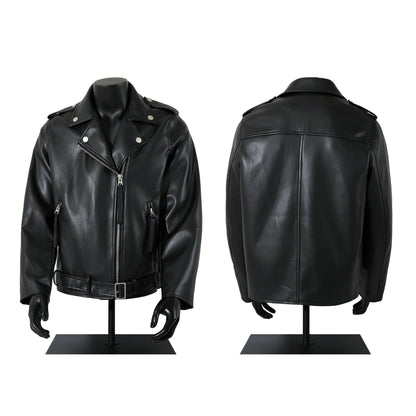 Zip-Up Belted Metal Buckle PU Leather Jacket WN23082
