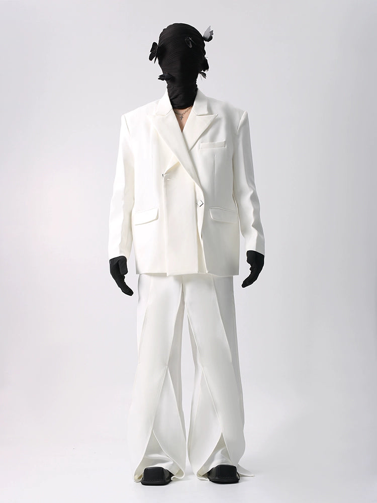 Asymmetrical Design Tailored Jacket &  Flare Pants Setup WN18693