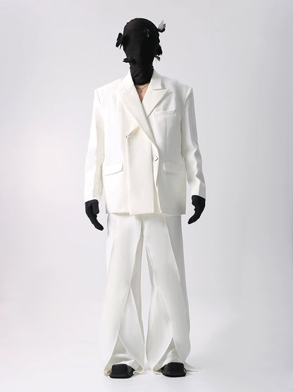 Asymmetrical Design Tailored Jacket &  Flare Pants Setup WN18693