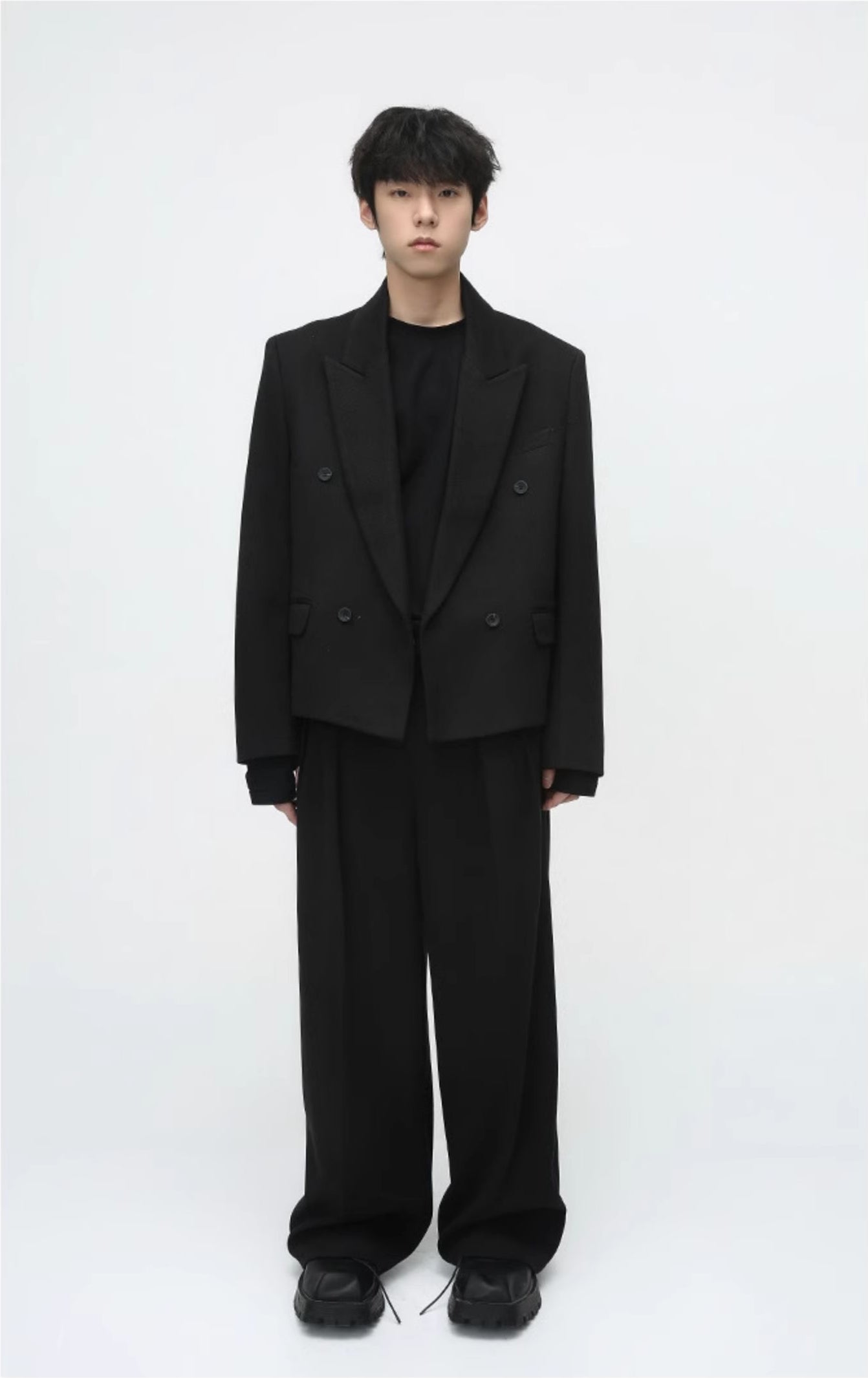 Short Tailored Jacket & Wide Leg Trousers Setup WN7460 - black / M / pants