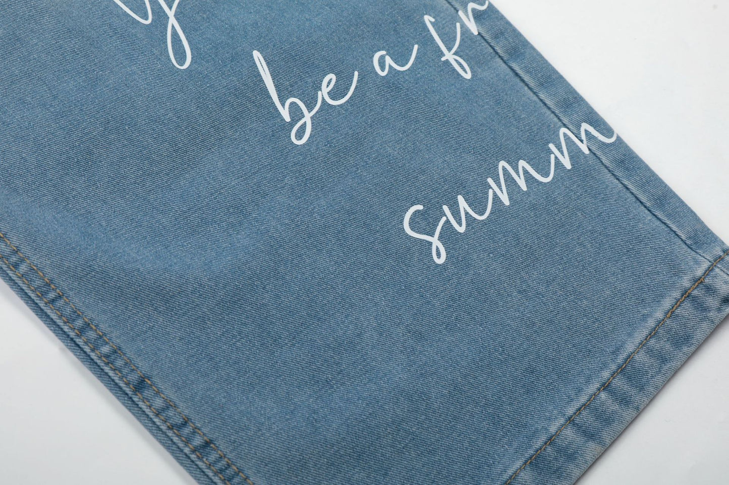 Washed Letter Print Wide Leg Denim Jeans WN25563