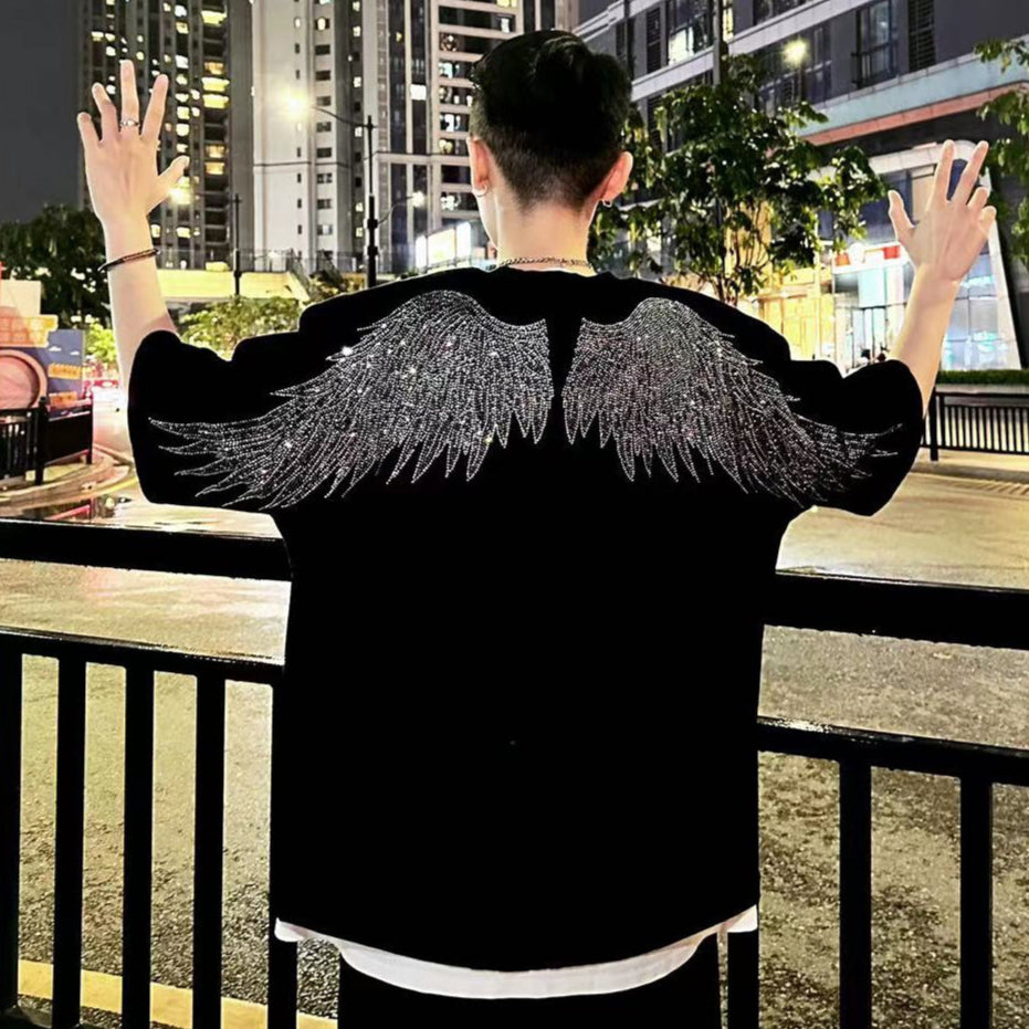 Rhinestone Wing Heavyweight Short Sleeve T-Shirt WN20691