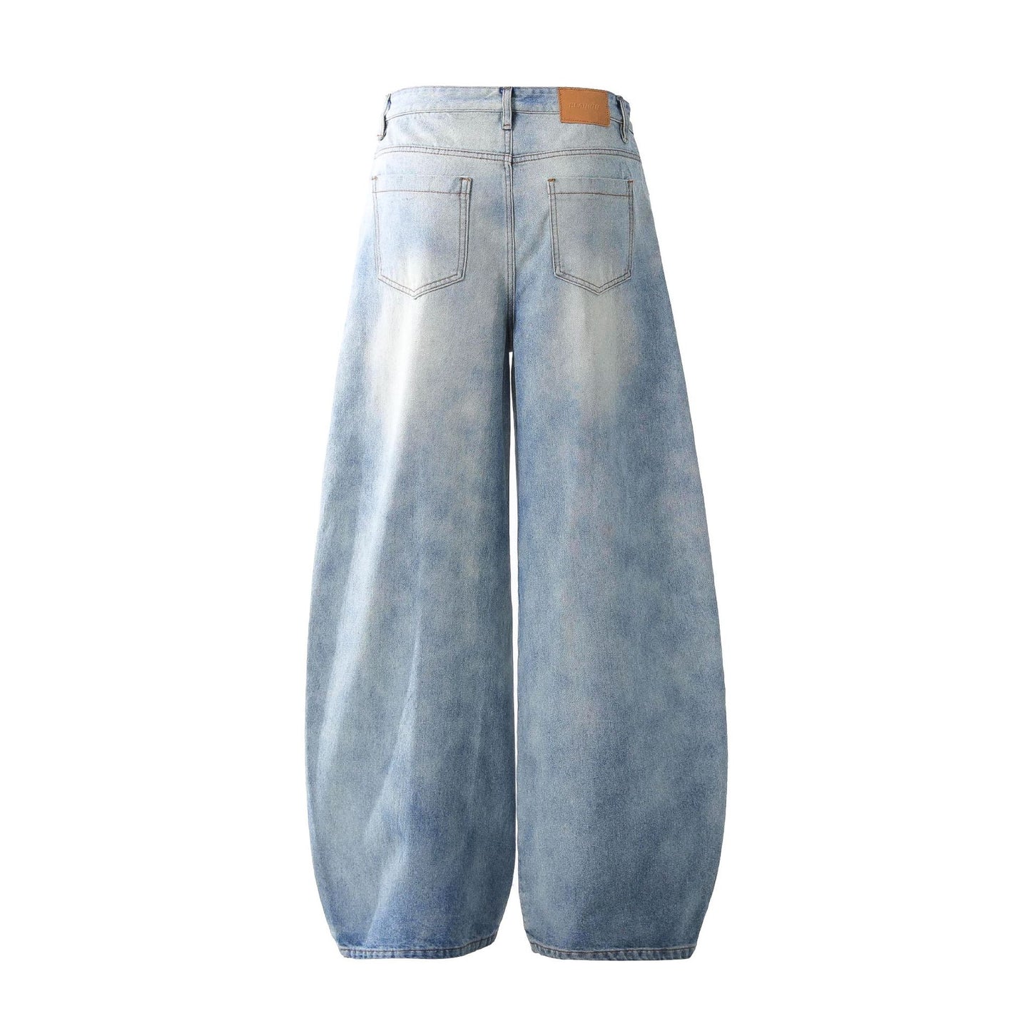 Deconstruction Whisker Curved Wide Leg Denim Jeans WN26161