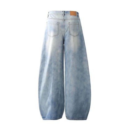 Deconstruction Whisker Curved Wide Leg Denim Jeans WN26161