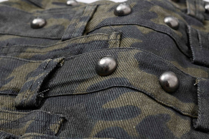 Camouflage Cargo Pocket Wide Leg Denim Jeans WN28009
