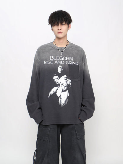 Gradient Graphic Print Damage Long Sleeve T-Shirt WN24464