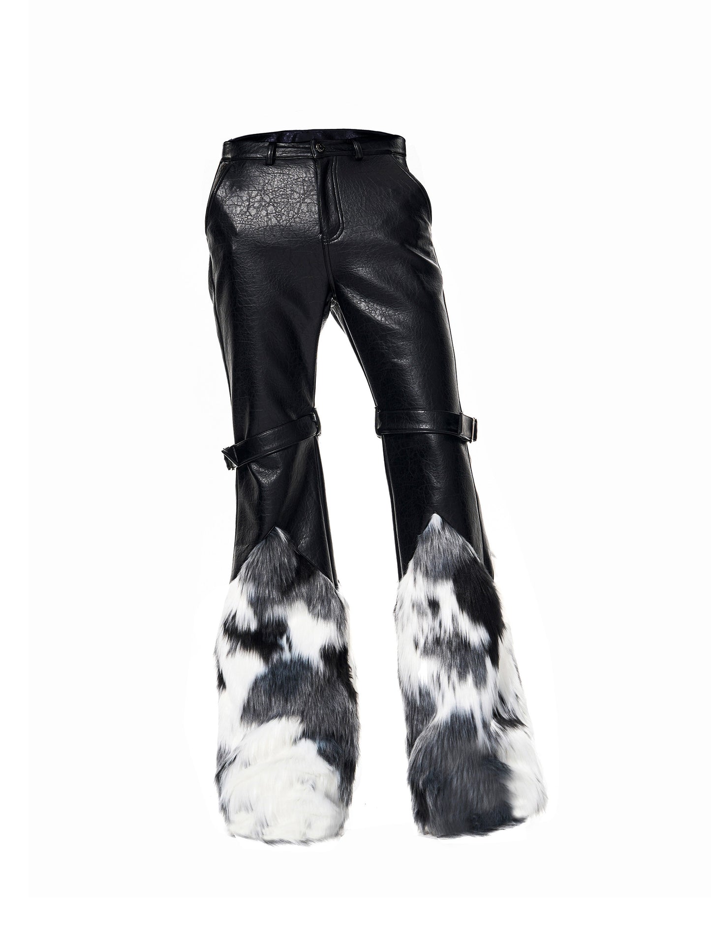Fake Fur Patchwork Flare Buckle Pants WN23257