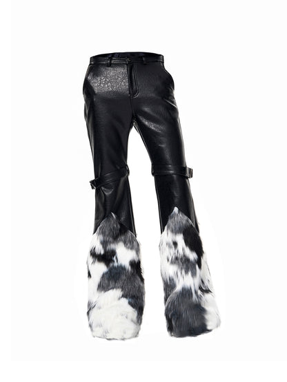 Fake Fur Patchwork Flare Buckle Pants WN23257