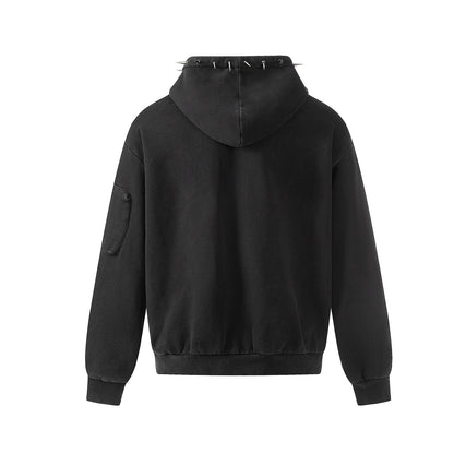 Washed Studs Zipper Hoodie WN23045
