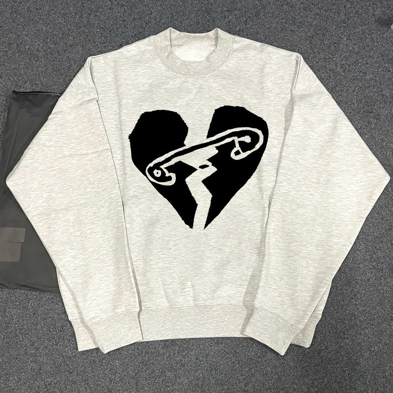 Heart Pin Design Pullover Sweatshirt WN15790
