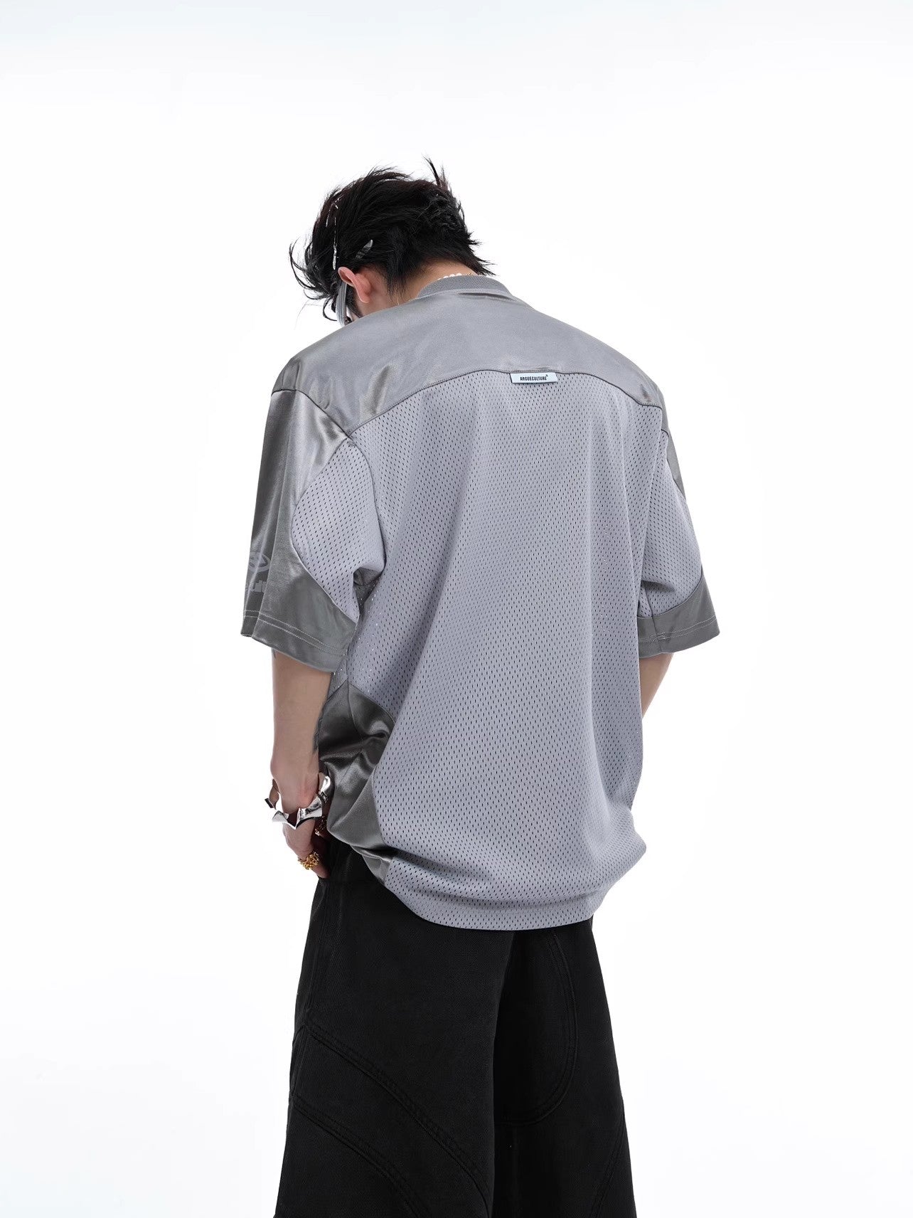 Silver Mesh Design Short Sleeve Breathable T-shirt WN6530