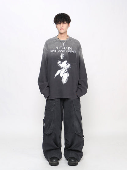 Gradient Graphic Print Damage Long Sleeve T-Shirt WN24464