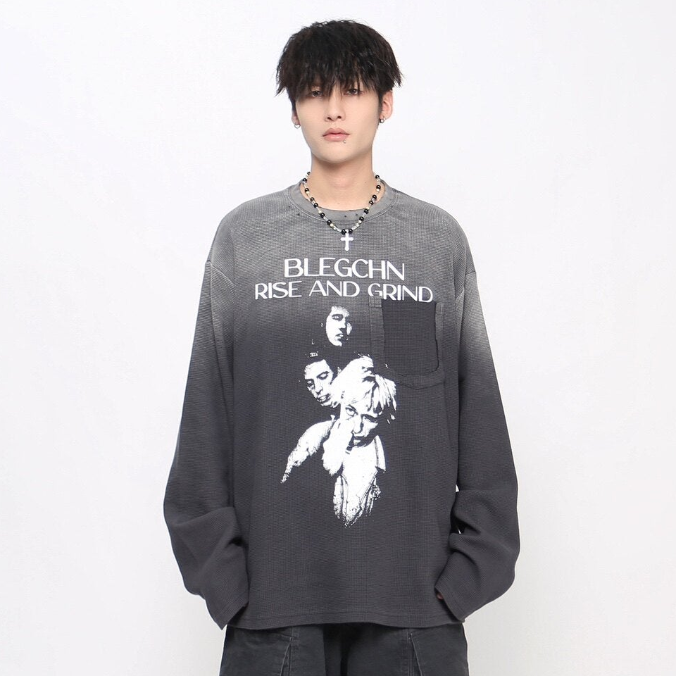 Gradient Graphic Print Damage Long Sleeve T-Shirt WN24464