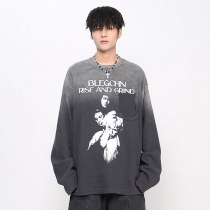 Gradient Graphic Print Damage Long Sleeve T-Shirt WN24464