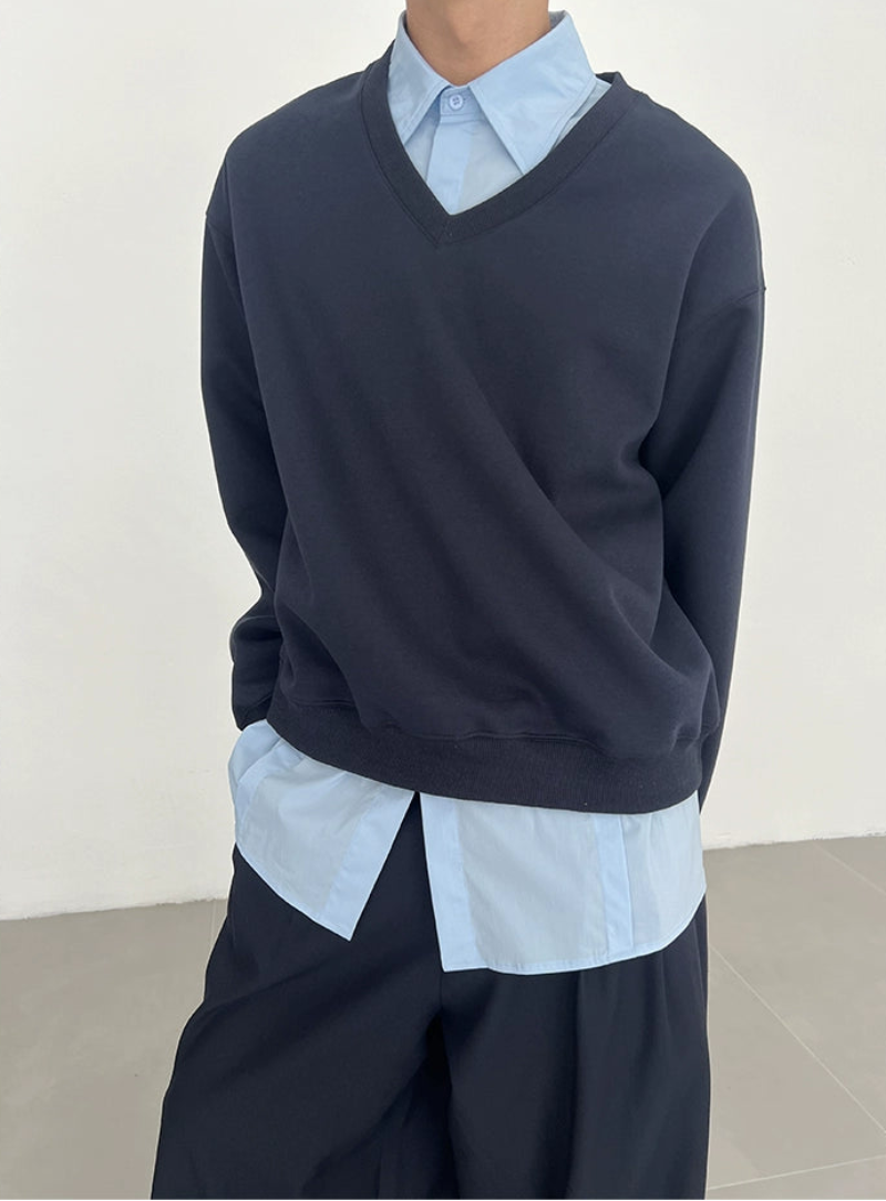 Deep V-Neck Long Sleeve Sweatしrt WN21472