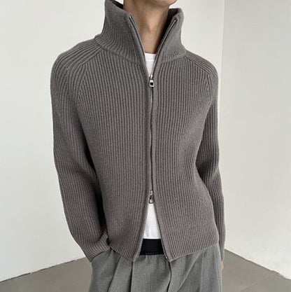 Thick Stand-Neck Zipper Knit Cardigan WN21528