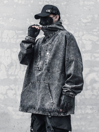 Damage Wash Oversize Denim Hoodie WN22466